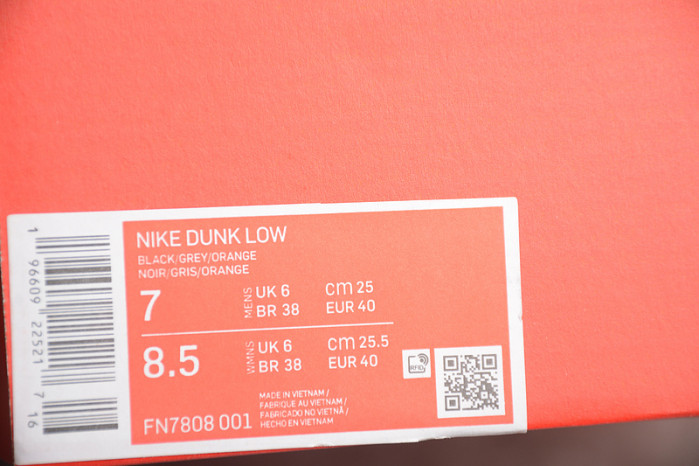 nike dunk low black grey orange fn7808-001