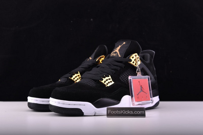 air jordan 4 “royalty” black/metallic gold-white mens 308497-032